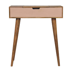 Solid wood Mini Pink Dressing Table, 4 Compartments, Nordic Legs, Pink and Light Brown
