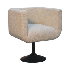 Cream Boucle Upholstered Swivel Chair, Beige and Black