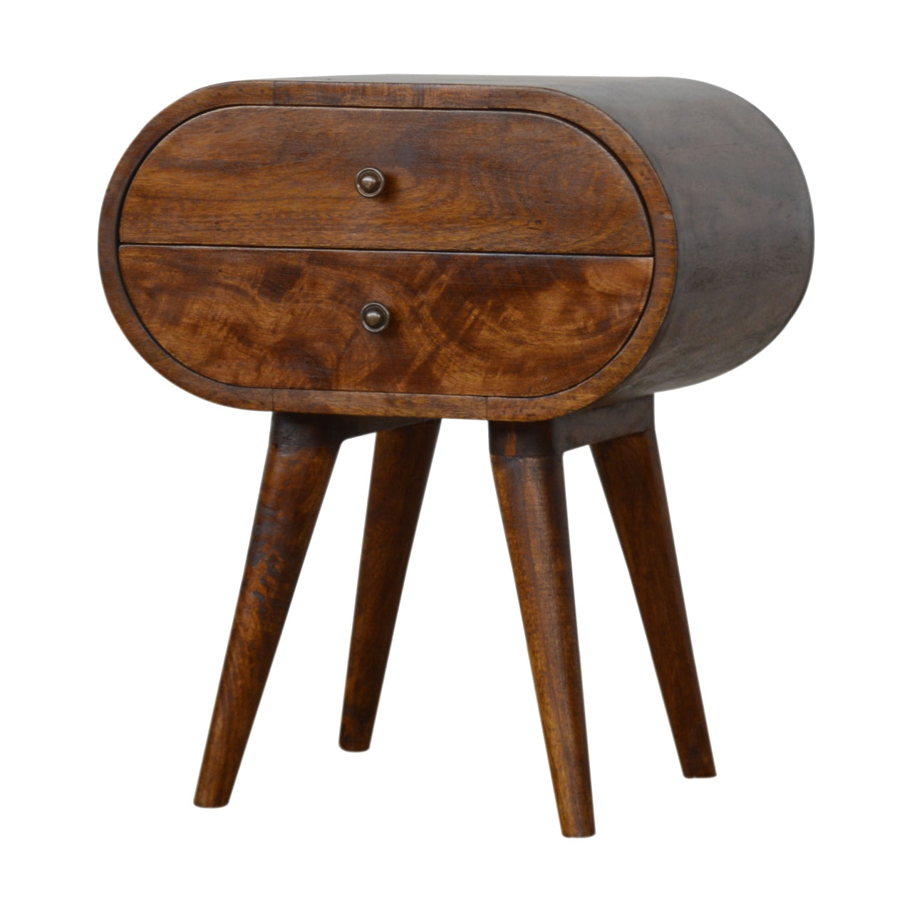 Solid Wood Chestnut Circular Nightstand, 2-Drawers, Brown