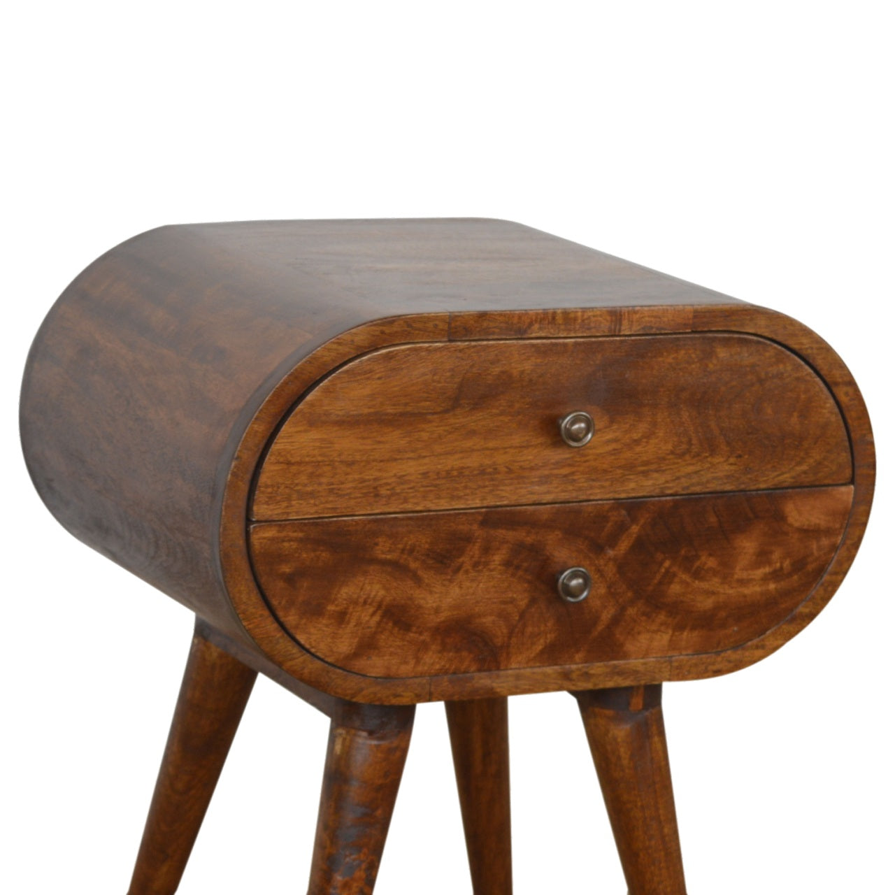 Solid Wood Chestnut Circular Nightstand, 2-Drawers, Brown