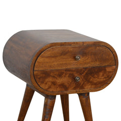 Solid Wood Chestnut Circular Nightstand, 2-Drawers, Brown