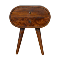 Solid Wood Chestnut Circular Nightstand, 2-Drawers, Brown