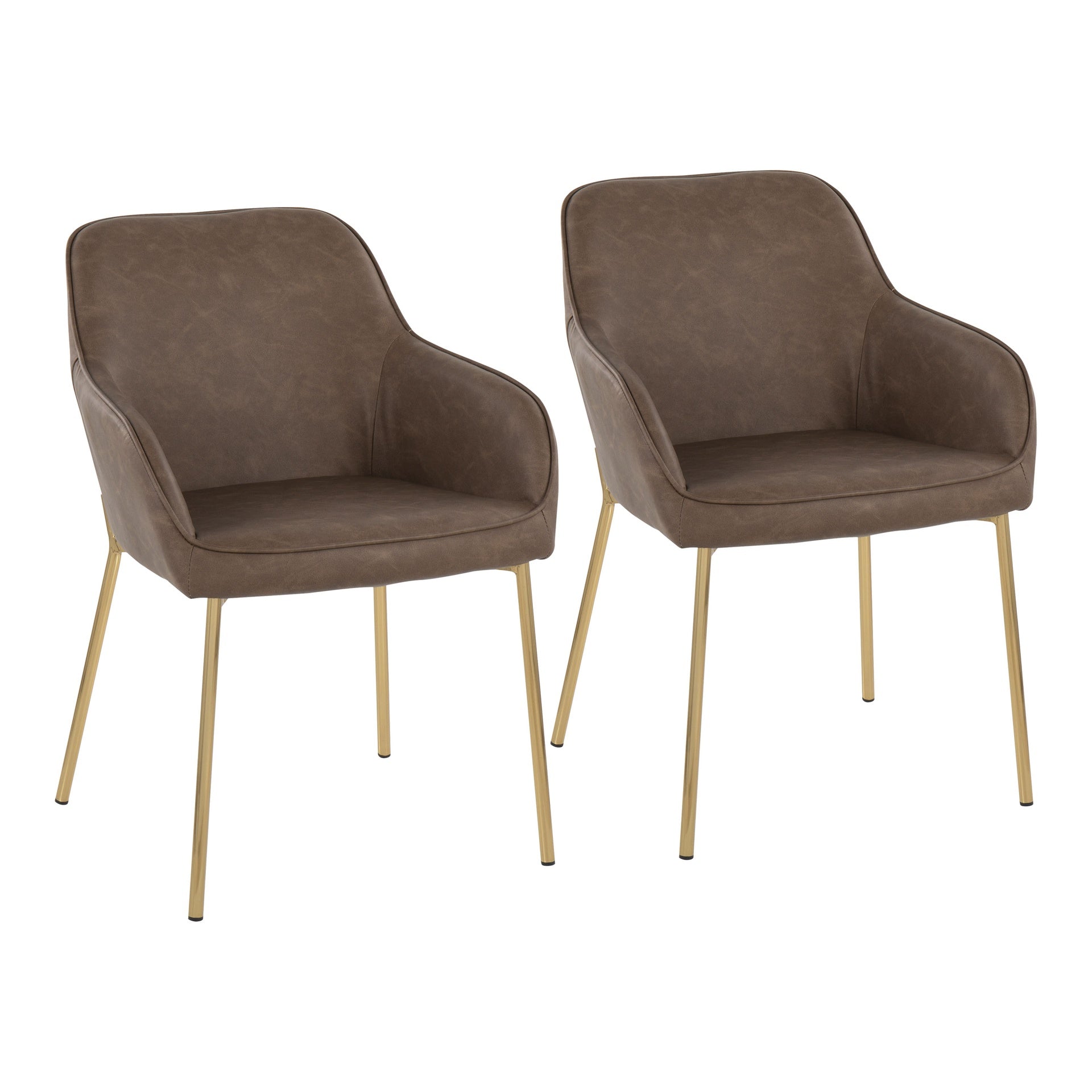 Daniella Contemporary Dining Chair in Gold Metal and Espresso Faux Leather by LumiSource - Set of 2