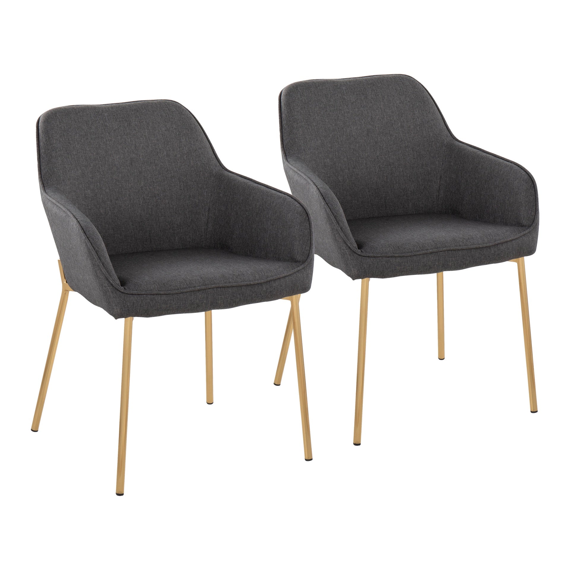 Daniella Contemporary Dining Chair in Gold Metal and Charcoal Fabric by LumiSource - Set of 2