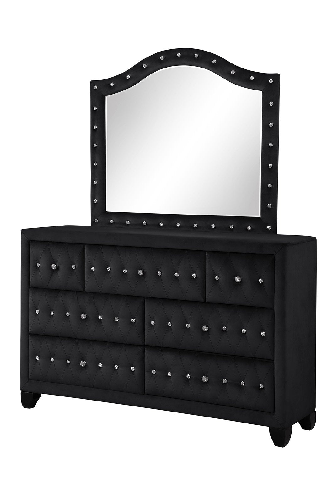 Sophia Modern Style Crystal Tufted Upholstery 7-Drawer Dresser finished with Velvet Fabric made with Wood in Black, (INCLUDES DRESSER-MIRROR NOT INCLUDED) same asG150108573 (NJ inventory)