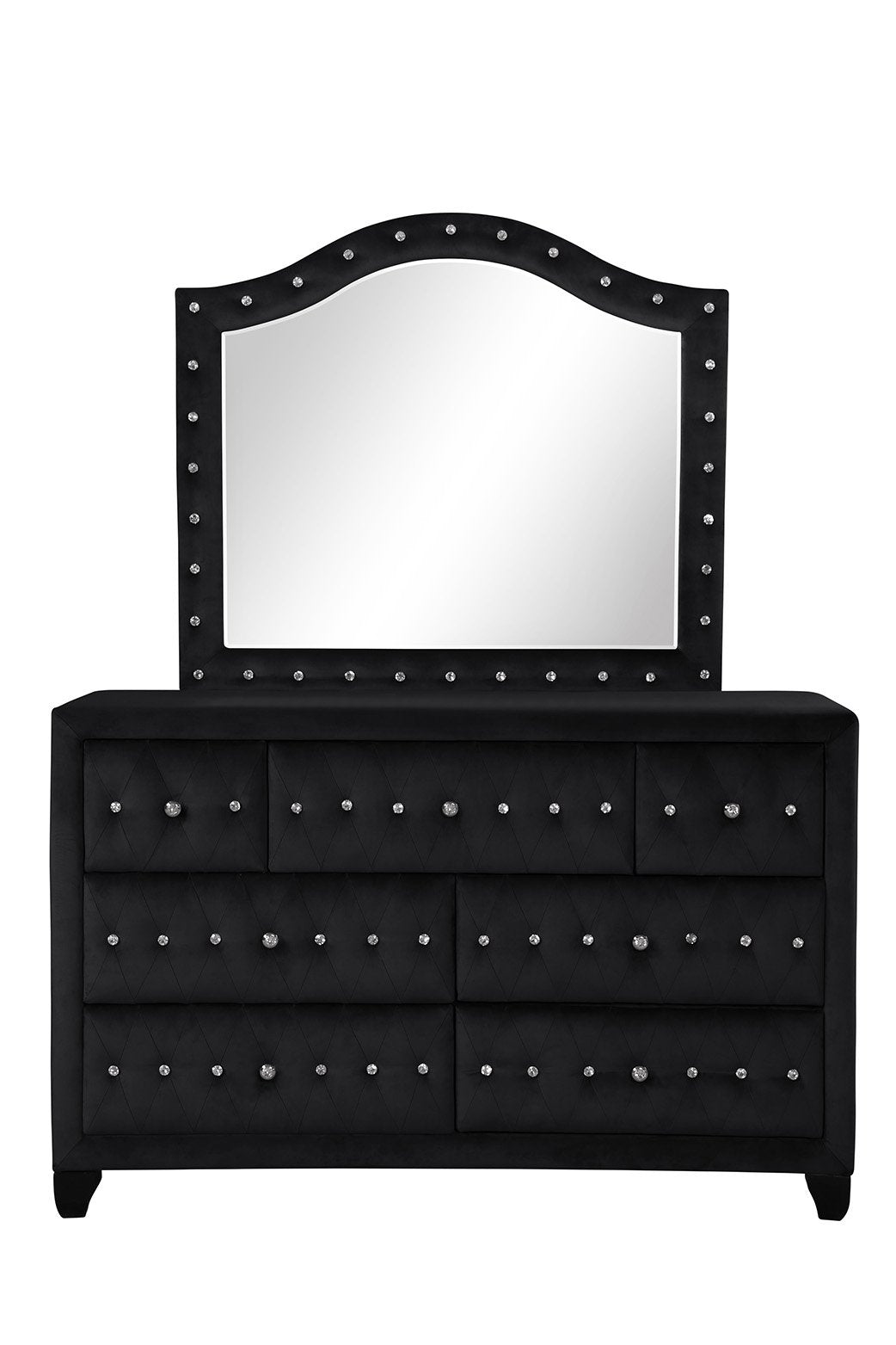 Sophia Modern Style Crystal Tufted Upholstery 7-Drawer Dresser finished with Velvet Fabric made with Wood in Black, (INCLUDES DRESSER-MIRROR NOT INCLUDED) same asG150108573 (NJ inventory)