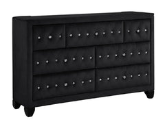 Sophia Modern Style Crystal Tufted Upholstery 7-Drawer Dresser finished with Velvet Fabric made with Wood in Black, (INCLUDES DRESSER-MIRROR NOT INCLUDED) same asG150108573 (NJ inventory)