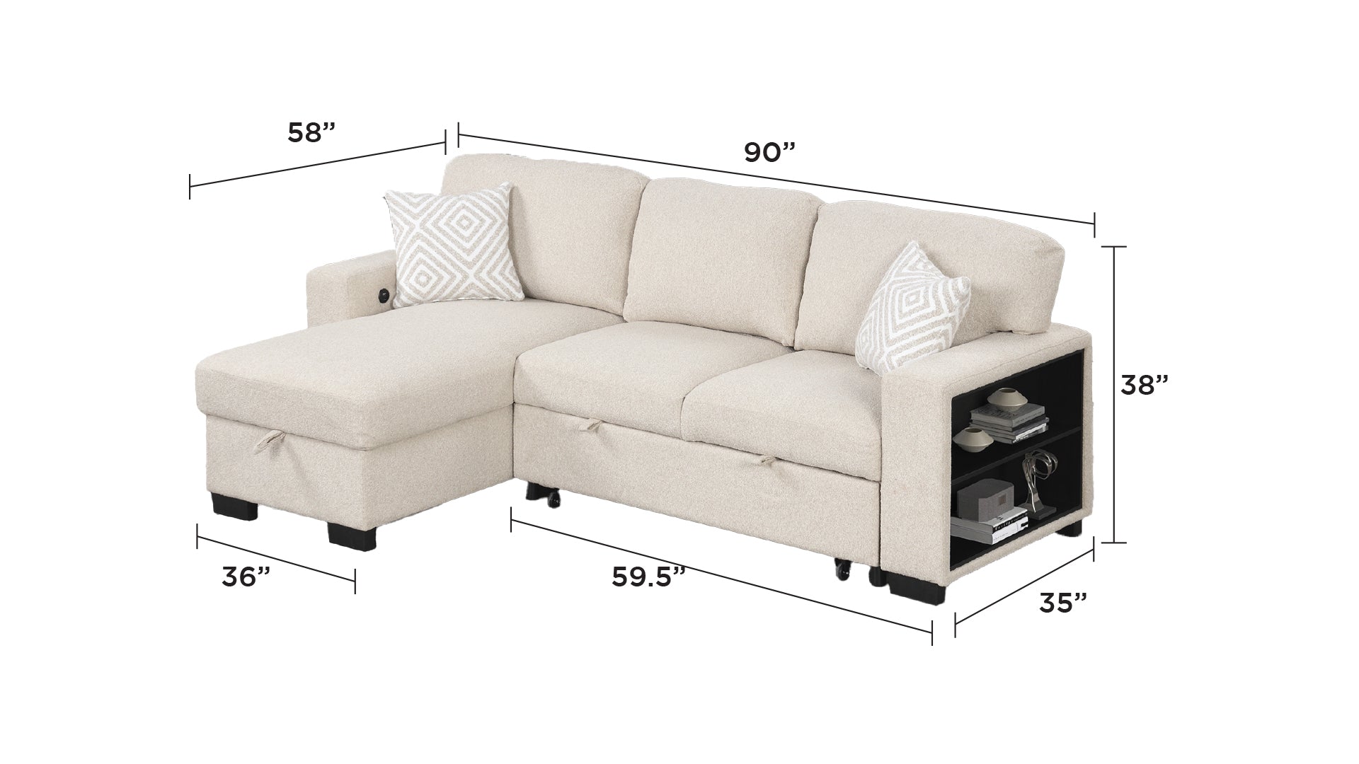 Pinto Modern Style Sectional Sofa Made with wood and Velvet Material in Beige (CA Inventory)