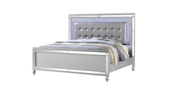 Sterling Queen Size Upholstered LED Bed made with wood in Silver Color (CA Inventory)