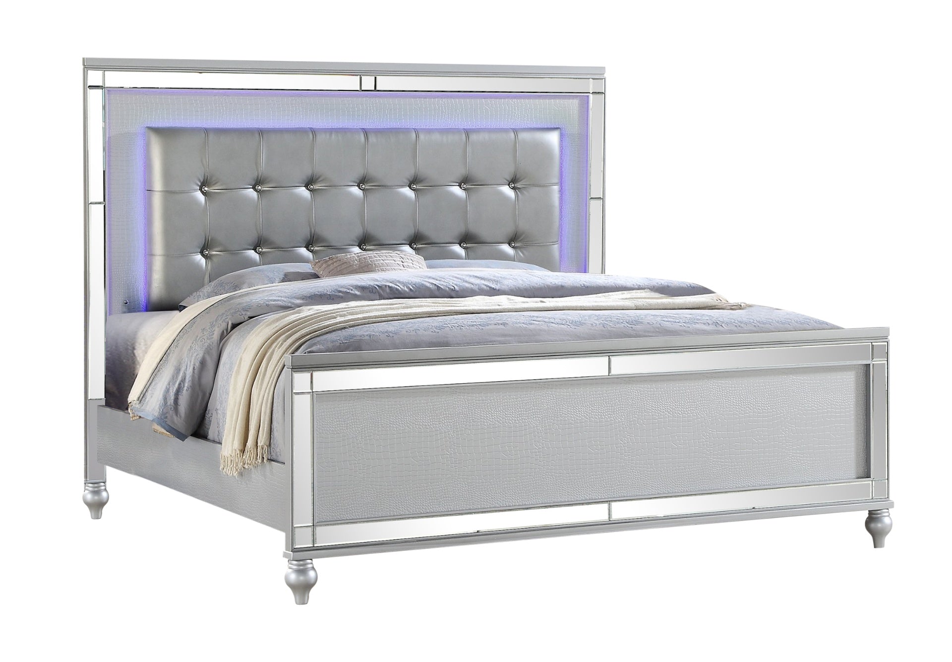 STERLING Full Size Upholstered LED Bed made with wood in Silver Color (CA INVENTORY)