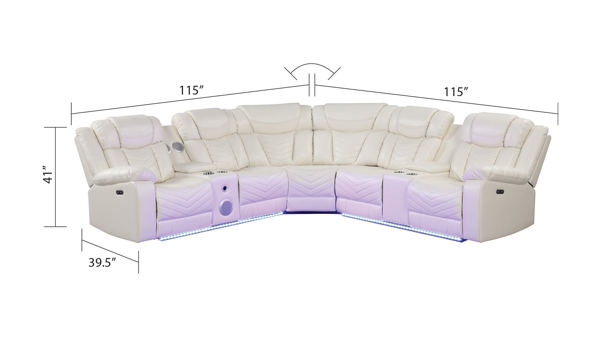 Challenger Modern Style Recliner Sectional Sofa, Built in USB-C Ports & Bluetooth, made with Wood & Faux Leather in Ice(CA INVENTORY)
