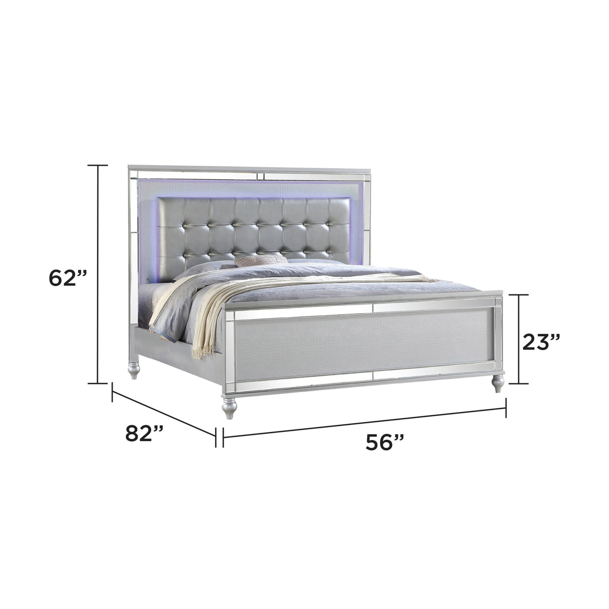 STERLING Full 4 PC LED Bedroom set made with wood in Silver Color (CA INVENTORY)