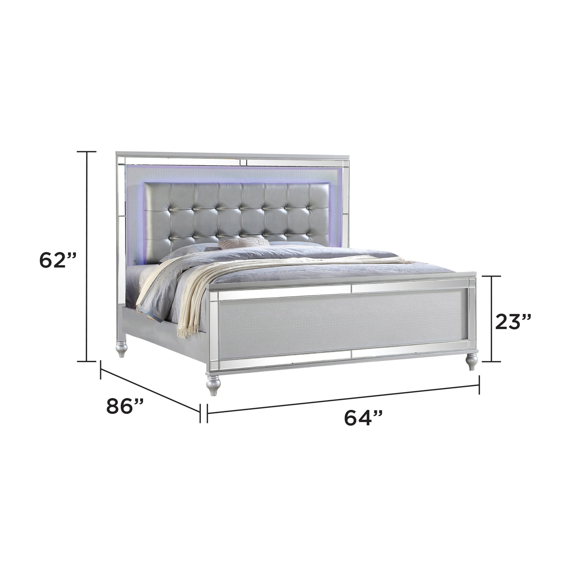 STERLING Queen 4 PC LED Bedroom set made with wood in Silver Color (CA INVENTORY)