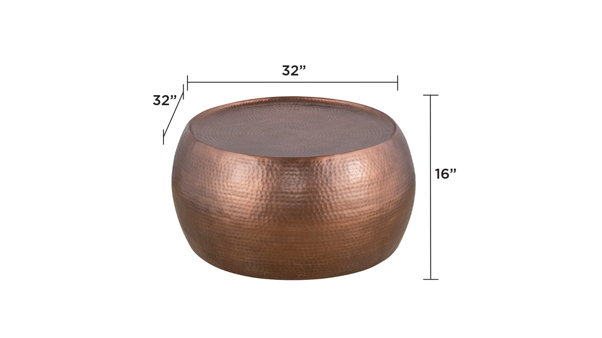 CT501 Modern Contemporary Round Aluminum material 32" Coffee Table, Farmhouse Table with Glossy Hand Hammered Design Antique Copper  same as B009P298417 (CA inventory)