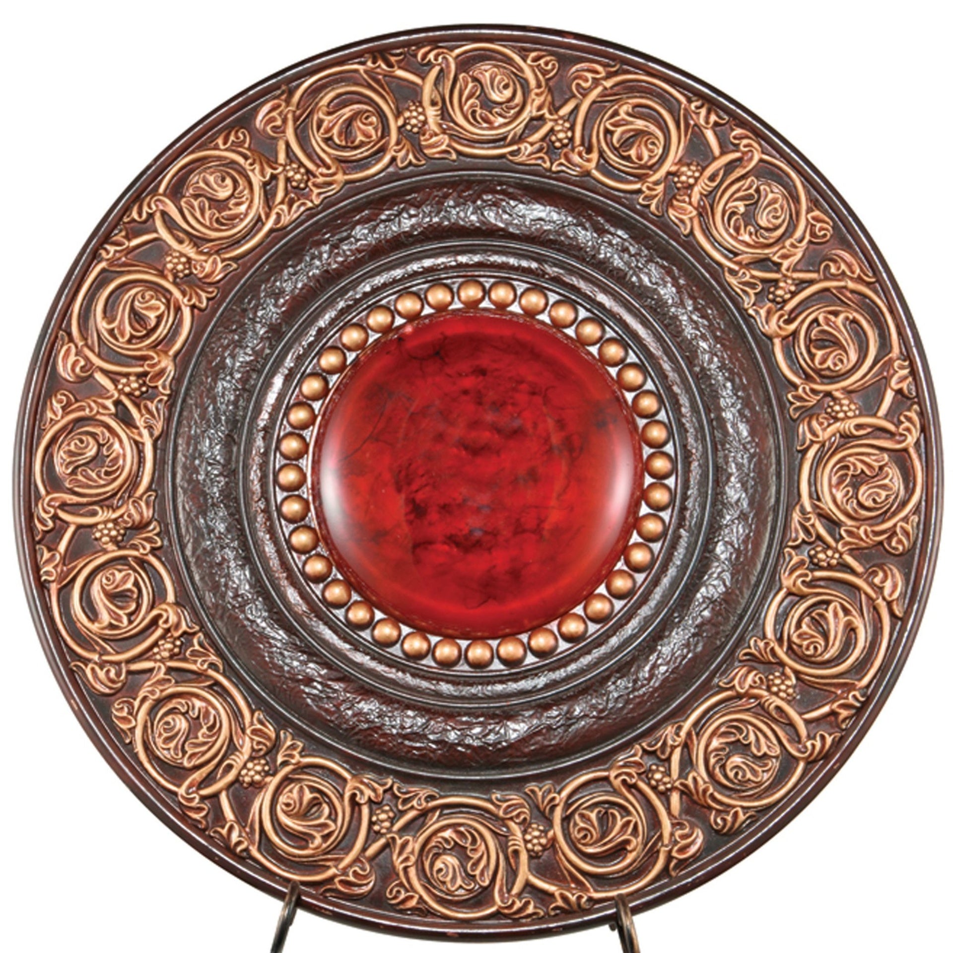 21" Diameter Polyresin Decorative Plaque, Red and Brown
