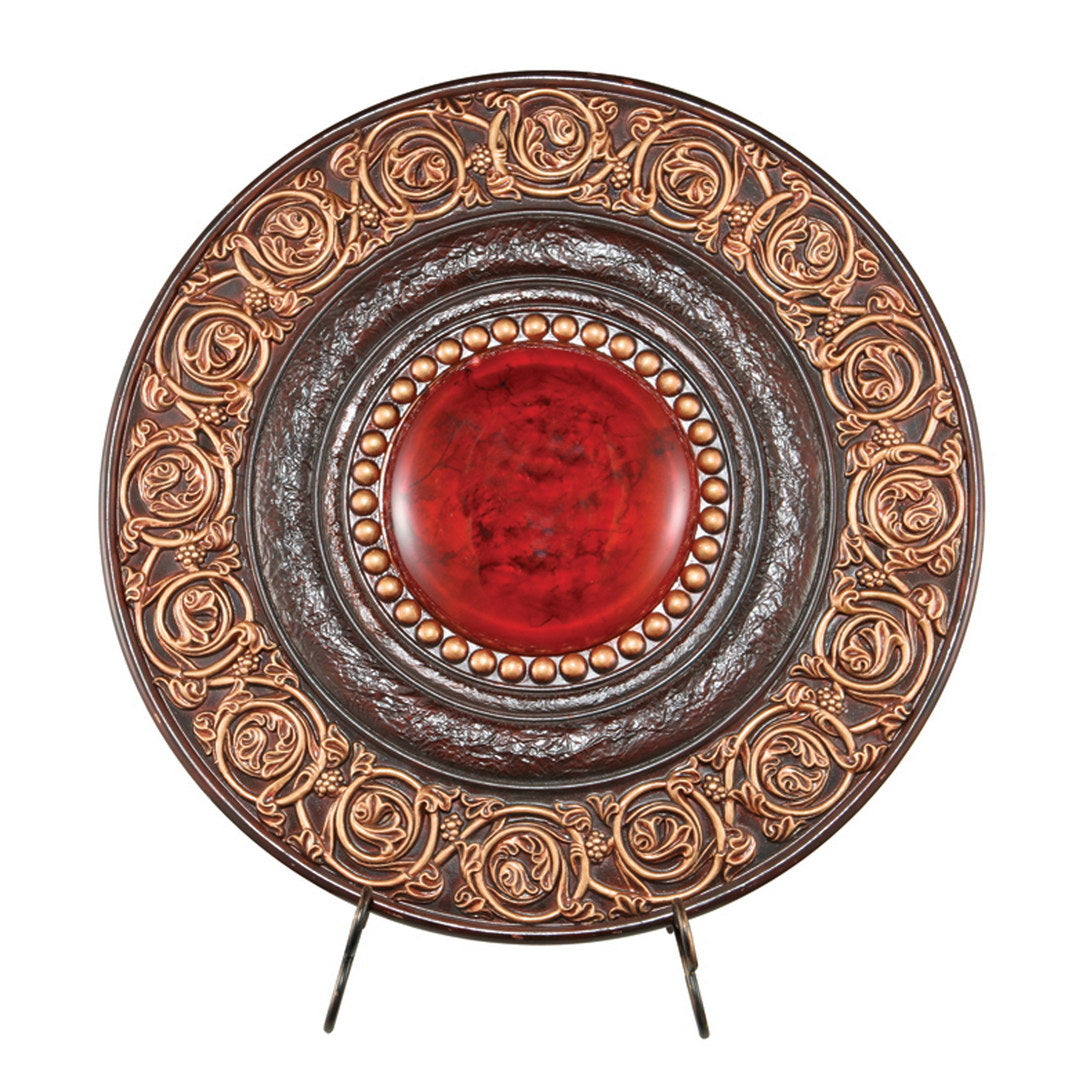 21" Diameter Polyresin Decorative Plaque, Red and Brown