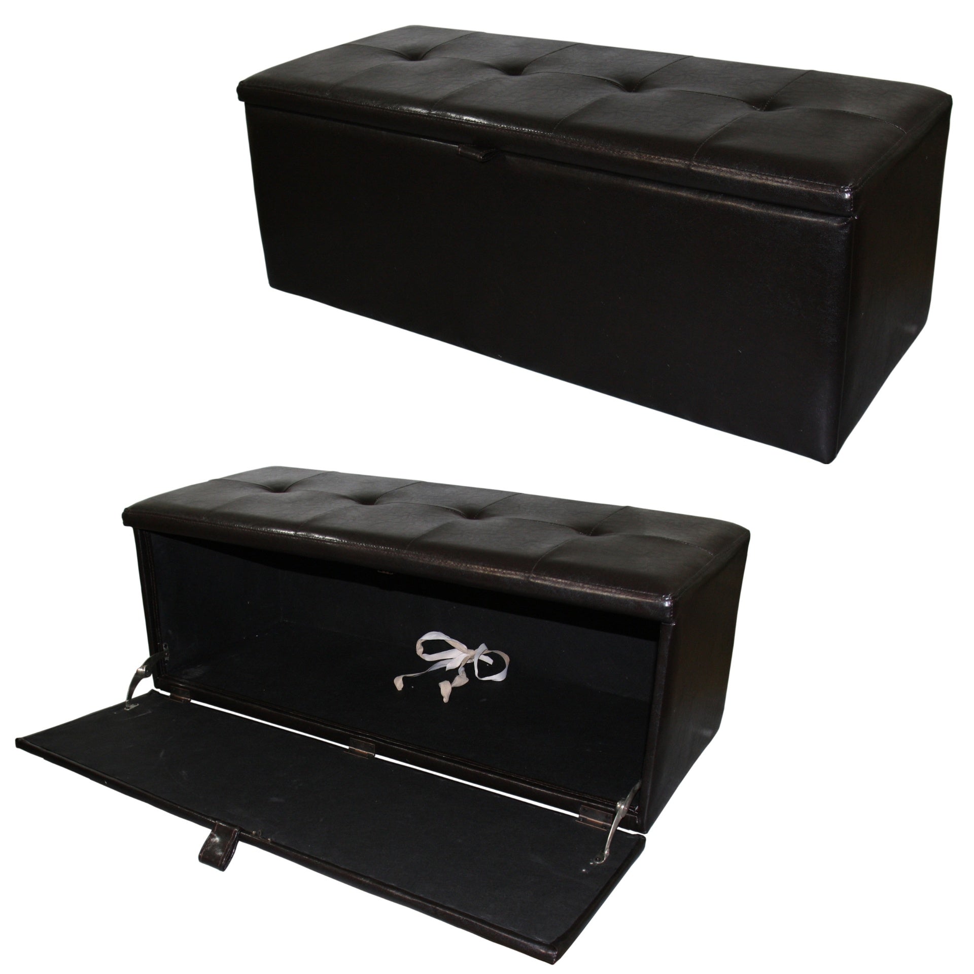18.5" Tall Leather Upholstered Leather Storage Bench, Brown