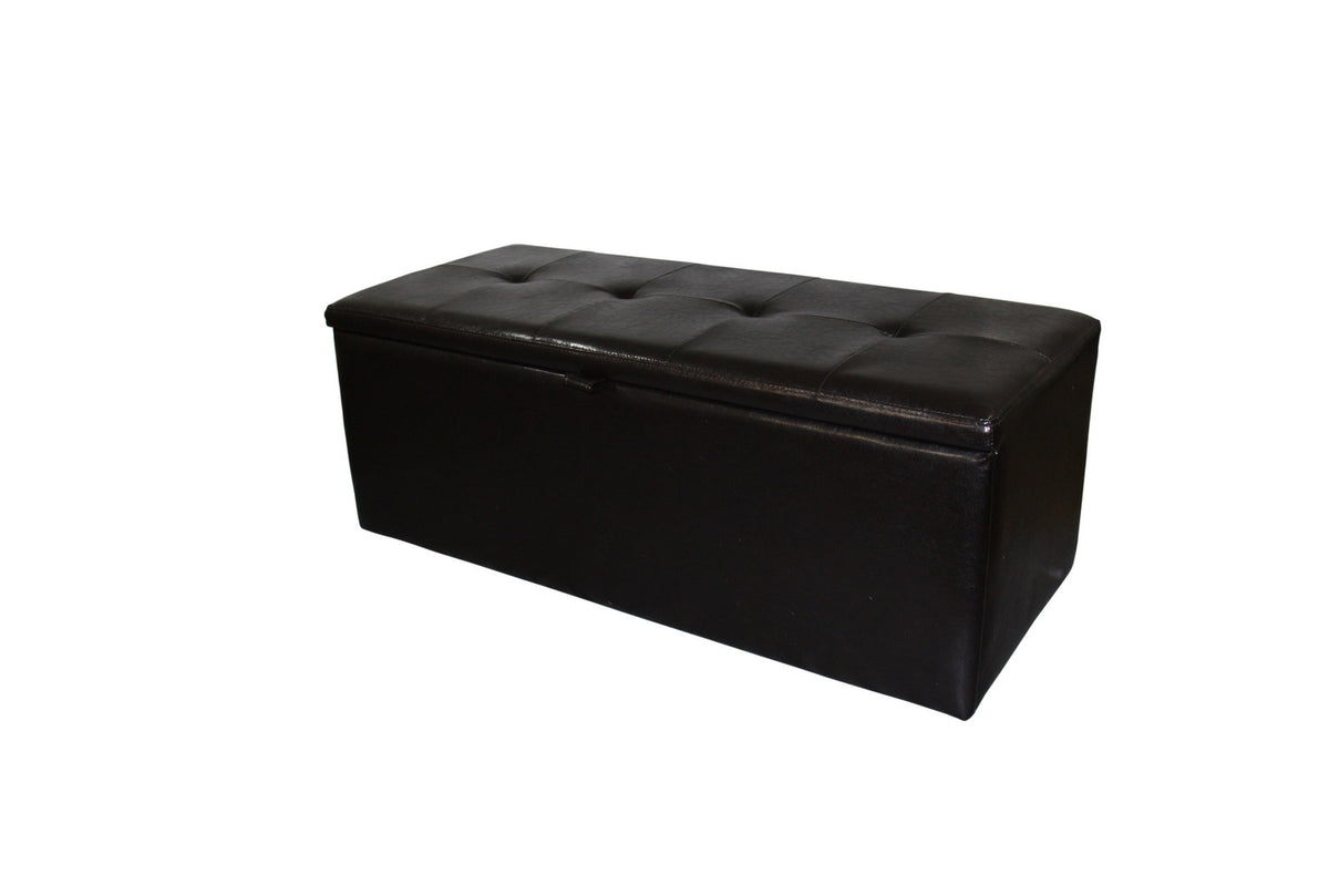 18.5" Tall Leather Upholstered Leather Storage Bench, Brown