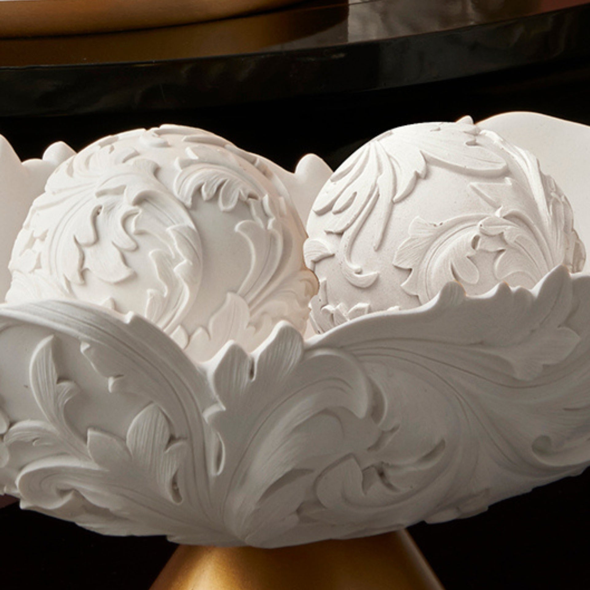 8.75" Alba White / Gold Baroque Scroll Bowl w/ Spheres