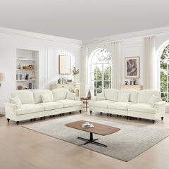 Classic 2 Piece Modular Couch Living Room Sofa Set with Flared Arms and Removable Ruffles Pleats Skirts and Spindle Legs, 3 Seater Sofa +3-Seat Loveseat Sofa Sets for Living Room, Beige White