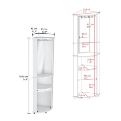 Chicago 75" H Mirrored Corner Bar Cabinet, With Glass Doors, Two Shelves and Stemware White