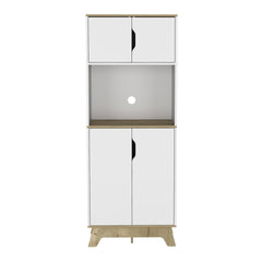 Pamplona Microwave Tall Cabinet Counter Surface, Top And Lower Double Doors Cabinets -Light Oak / White