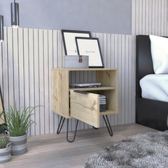 Augusta Nightstand , End Table, Side Table Single Door Cabinet, Hairpin Legs -Light Oak