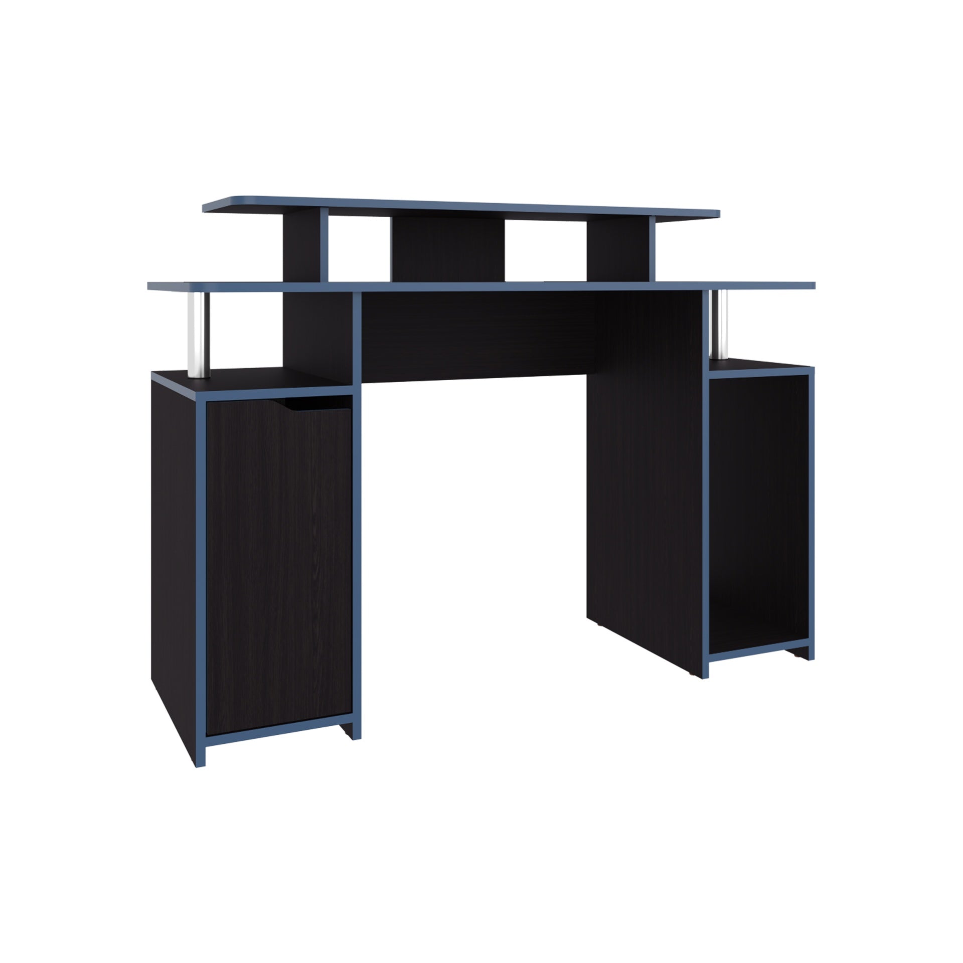 Keria 47" Wide 2-Tier Gamer Desk With Three Shelves And PC Tower Stand, Black