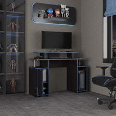 Keria 47" Wide 2-Tier Gamer Desk With Three Shelves And PC Tower Stand, Black