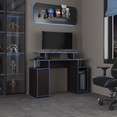 Keria 47" Wide 2-Tier Gamer Desk With Three Shelves And PC Tower Stand, Black