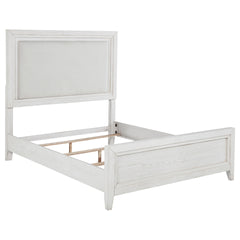 Inverness Distressed White Queen Upholstered Panel Bed