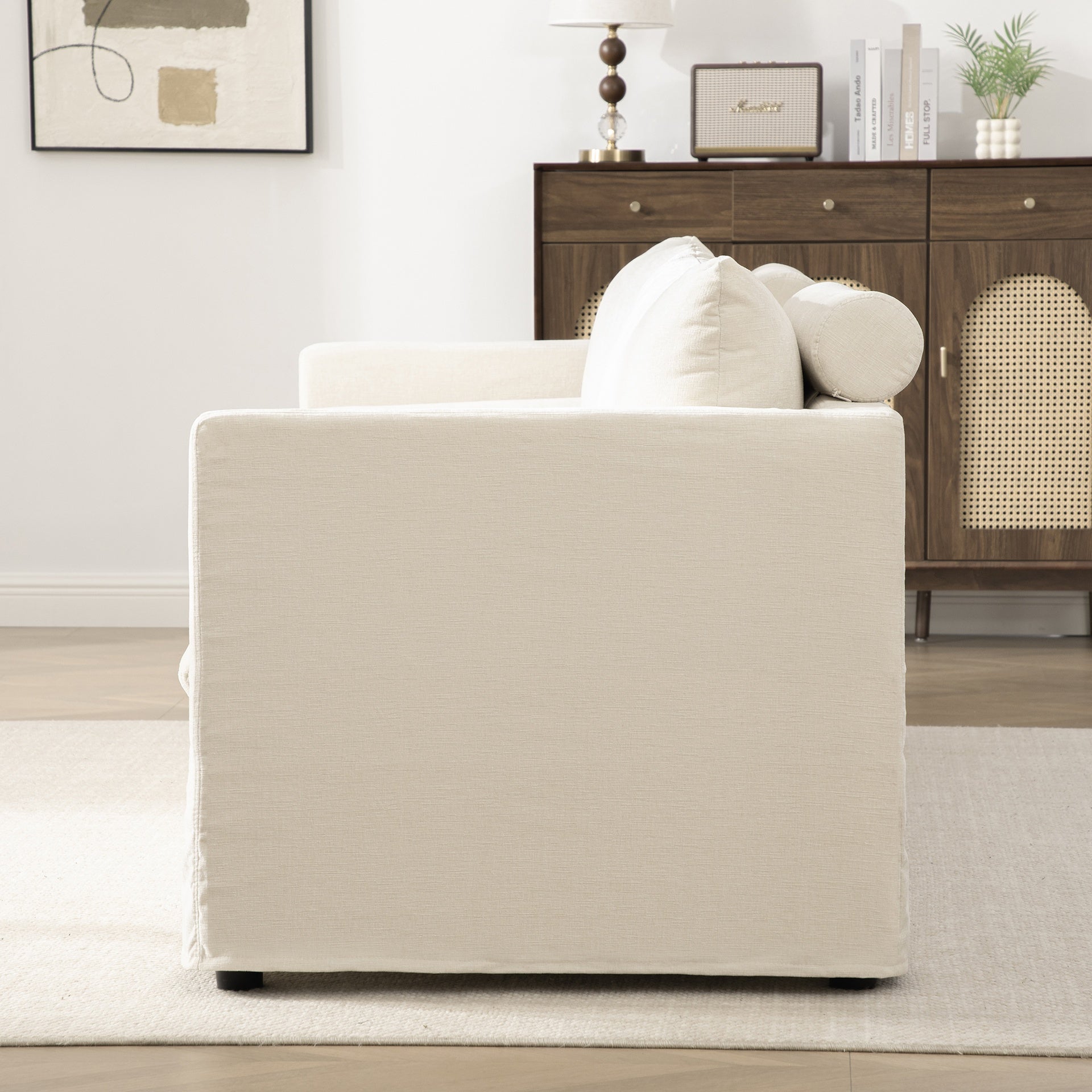 82.68" Wide Extra-large Double-seater Sofa, Chenille Upholstered, With Two Armrest Pillows And Two Backrest Pillows, Suitable For Bedrooms, Living Rooms, And Window Seating.Beige
