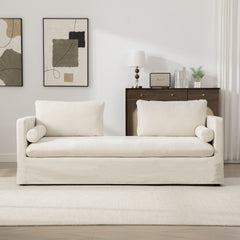 82.68" Wide Extra-large Double-seater Sofa, Chenille Upholstered, With Two Armrest Pillows And Two Backrest Pillows, Suitable For Bedrooms, Living Rooms, And Window Seating.Beige