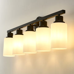 5-Light Matte Black Wall Lamps with White Glass Shades (No Bulbs) Sconce Lighting for Bedroom Living Room