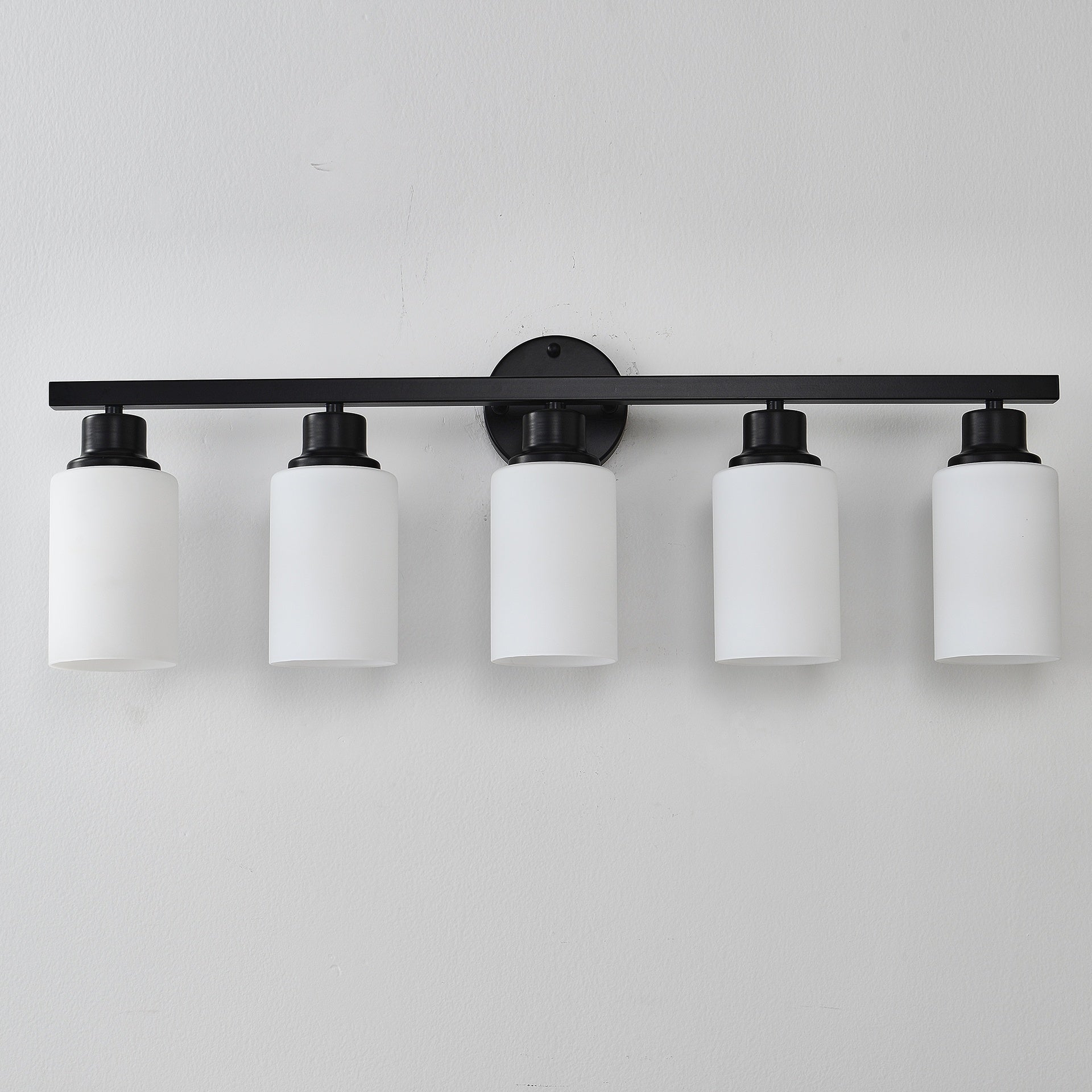 5-Light Matte Black Wall Lamps with White Glass Shades (No Bulbs) Sconce Lighting for Bedroom Living Room