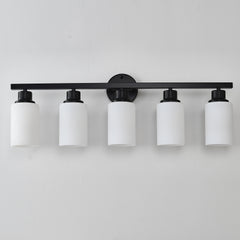 5-Light Matte Black Wall Lamps with White Glass Shades (No Bulbs) Sconce Lighting for Bedroom Living Room