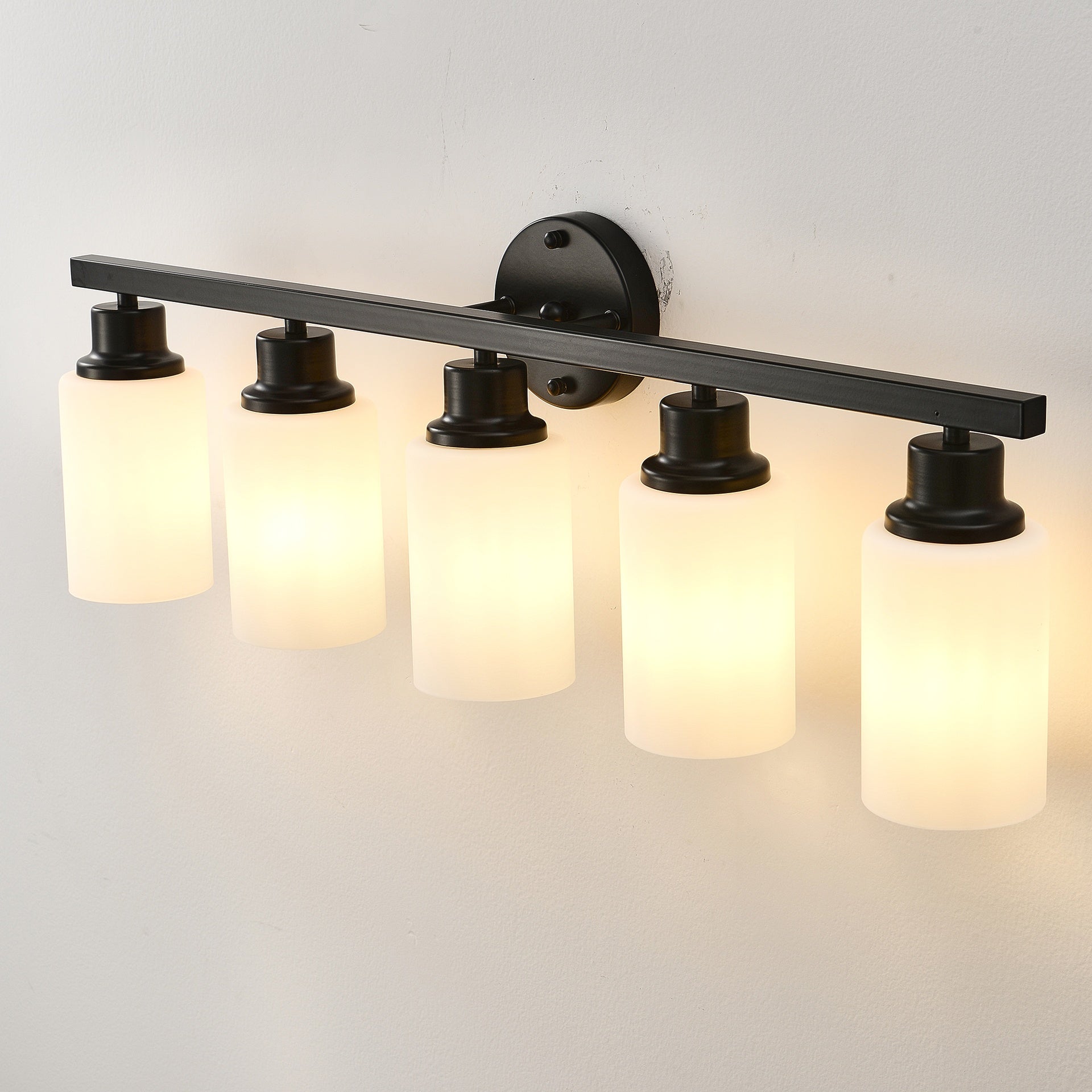 5-Light Matte Black Wall Lamps with White Glass Shades (No Bulbs) Sconce Lighting for Bedroom Living Room