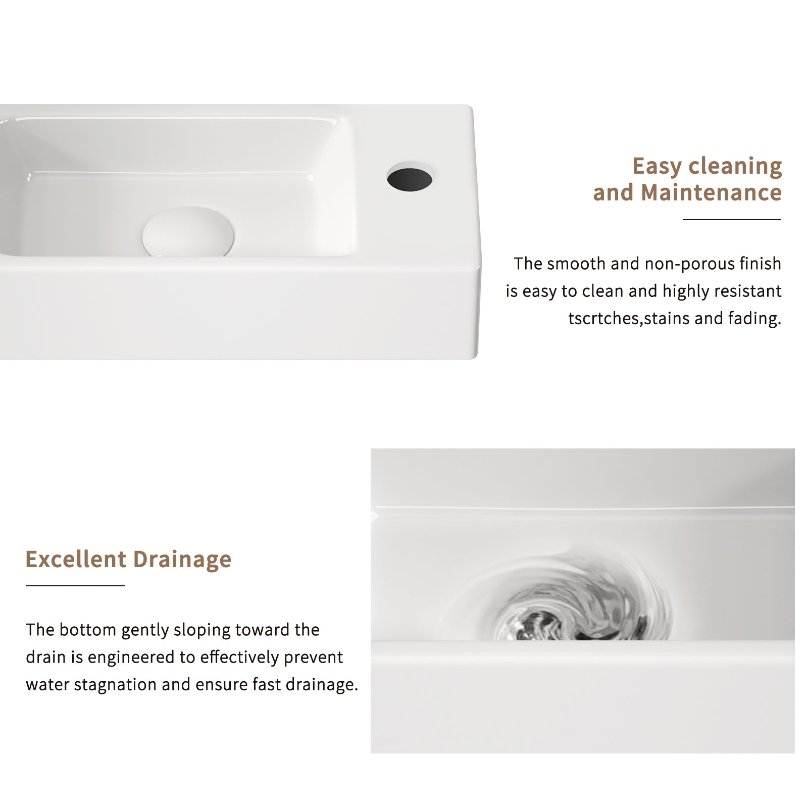 Wall-Mounted Ceramic Bathroom Sink 14.57" x 7.09" x 3.54" - White Porcelain Vessel Basin with Silver Color Faucet & Drain, Space-Saving Design for Small Bathroom, Powder Room(H8315-SET)