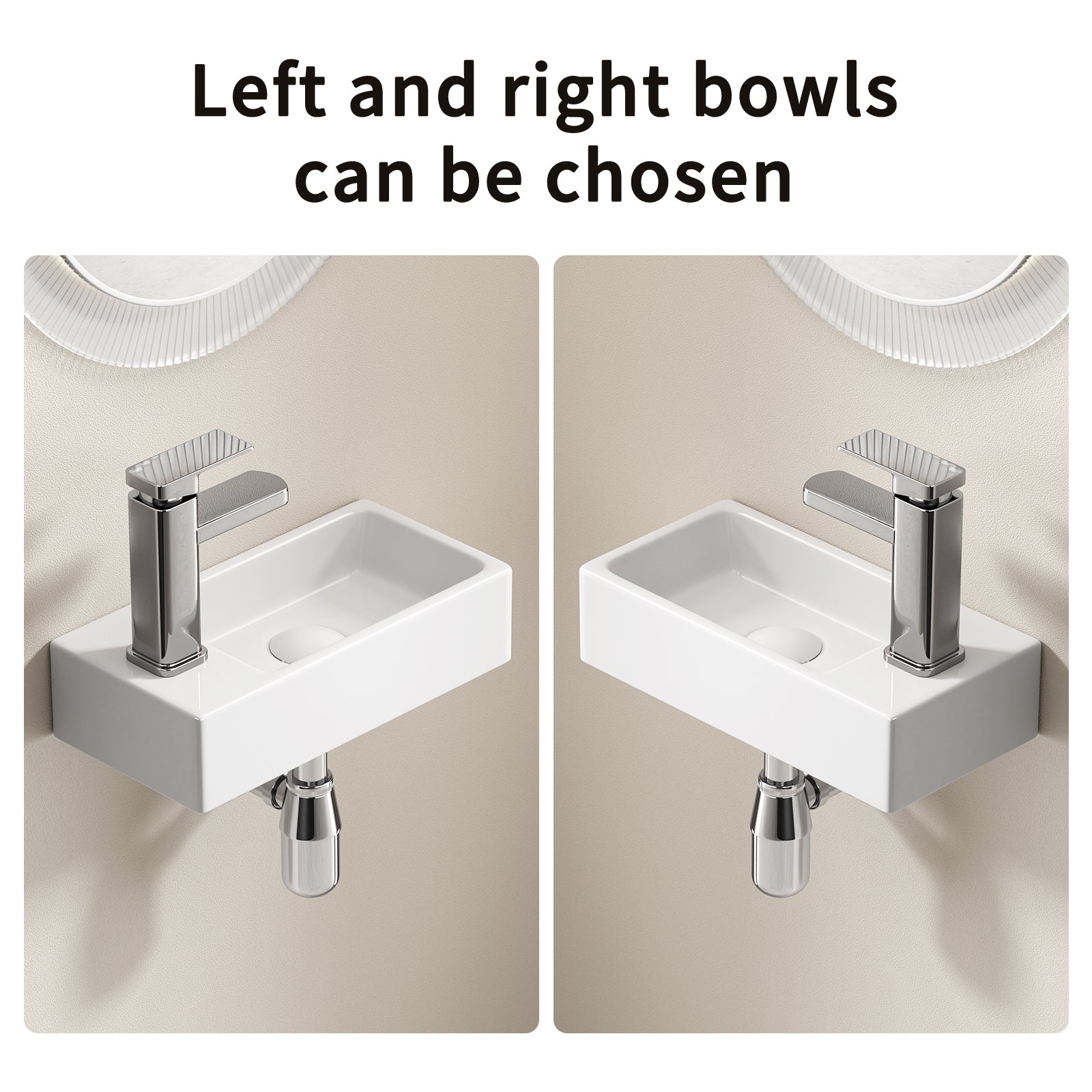 Wall-Mounted Ceramic Bathroom Sink 14.57" x 7.09" x 3.54" - White Porcelain Vessel Basin with Silver Color Faucet & Drain, Space-Saving Design for Small Bathroom, Powder Room(H8315-SET)