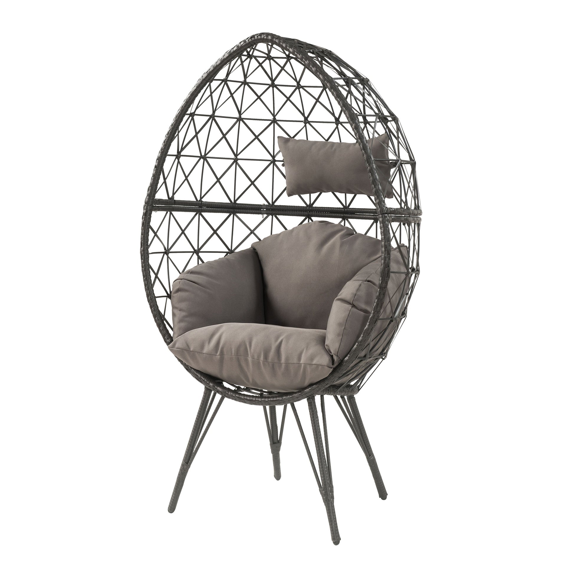 Light Grey and Black Patio Chair with Upholstered Cushion