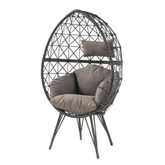 Light Grey and Black Patio Chair with Upholstered Cushion