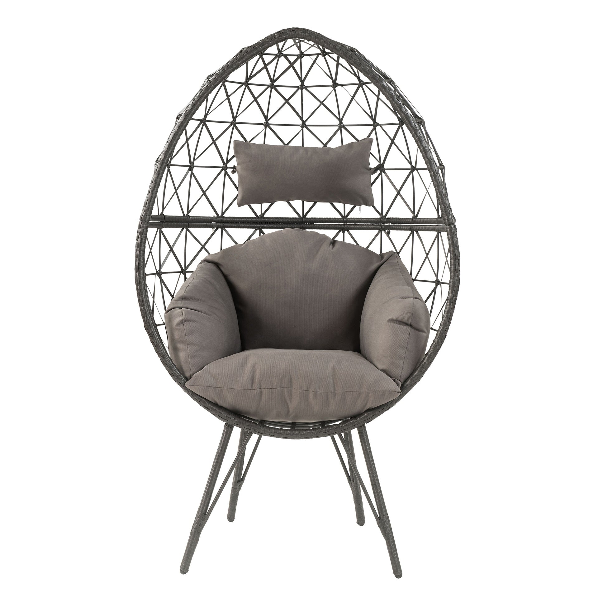 Light Grey and Black Patio Chair with Upholstered Cushion
