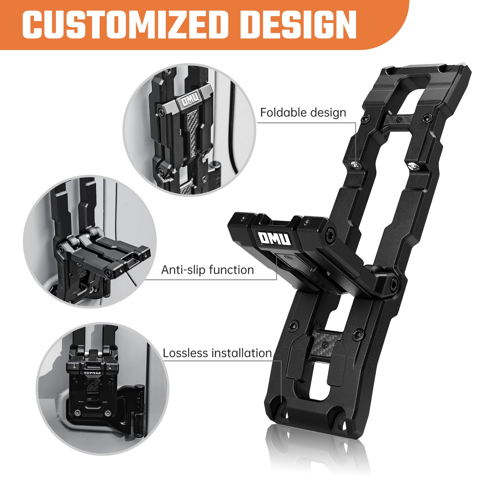OMU Genesis Series Door Hinge Step Aluminum Door Hinge Step Folding Foot Pedal Side Ladder Compatible with 2007-2017 Jeep Wrangler JK,2018-2025 Jeep Wrangler JL & 2020-2025 Jeep Gladiator