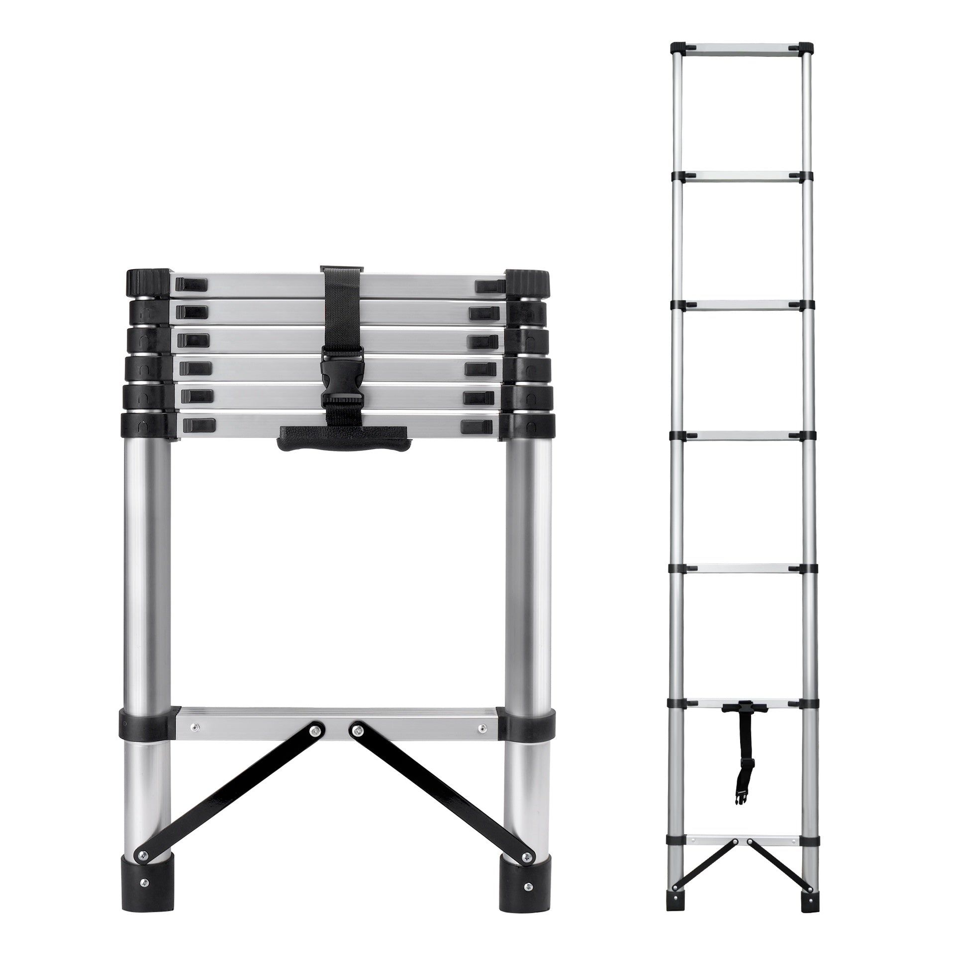 8.56 feet Compact Telescoping Ladder for Loft RV Household, Portable Telescopic Ladder with Non-Slip Rubber Feet, Max Load 150kg/330lb