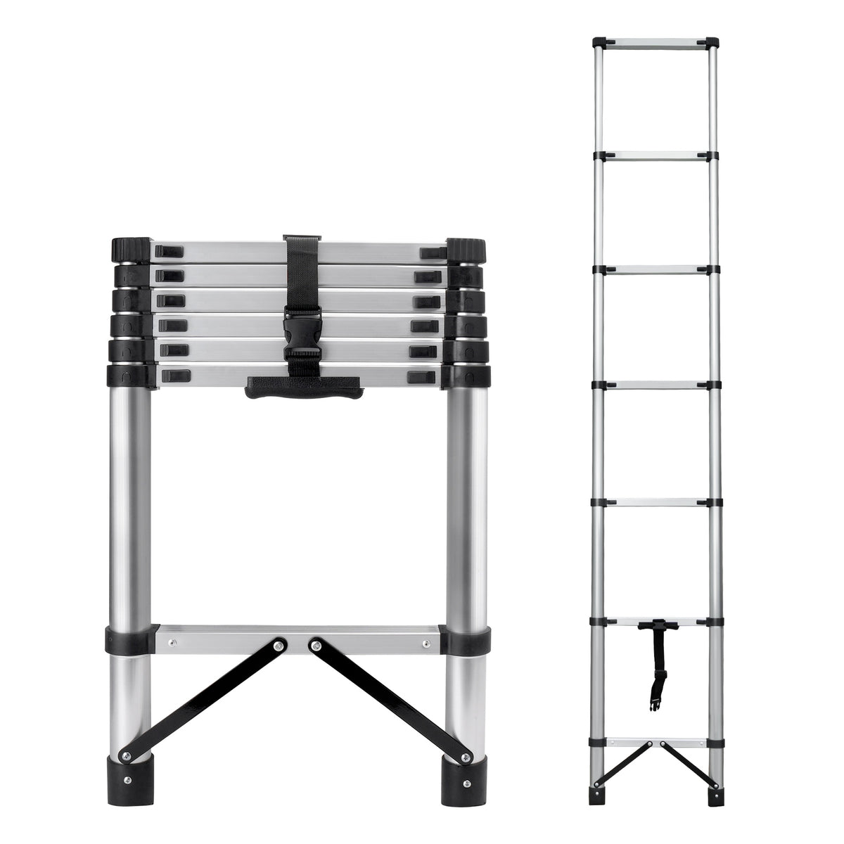 8.56 feet Compact Telescoping Ladder for Loft RV Household, Portable Telescopic Ladder with Non-Slip Rubber Feet, Max Load 150kg/330lb