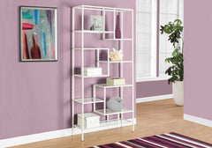 Bookshelf, Bookcase, Etagere, 72"h, Office, Bedroom, Clear Tempered Glass, White Metal, Contemporary, Modern