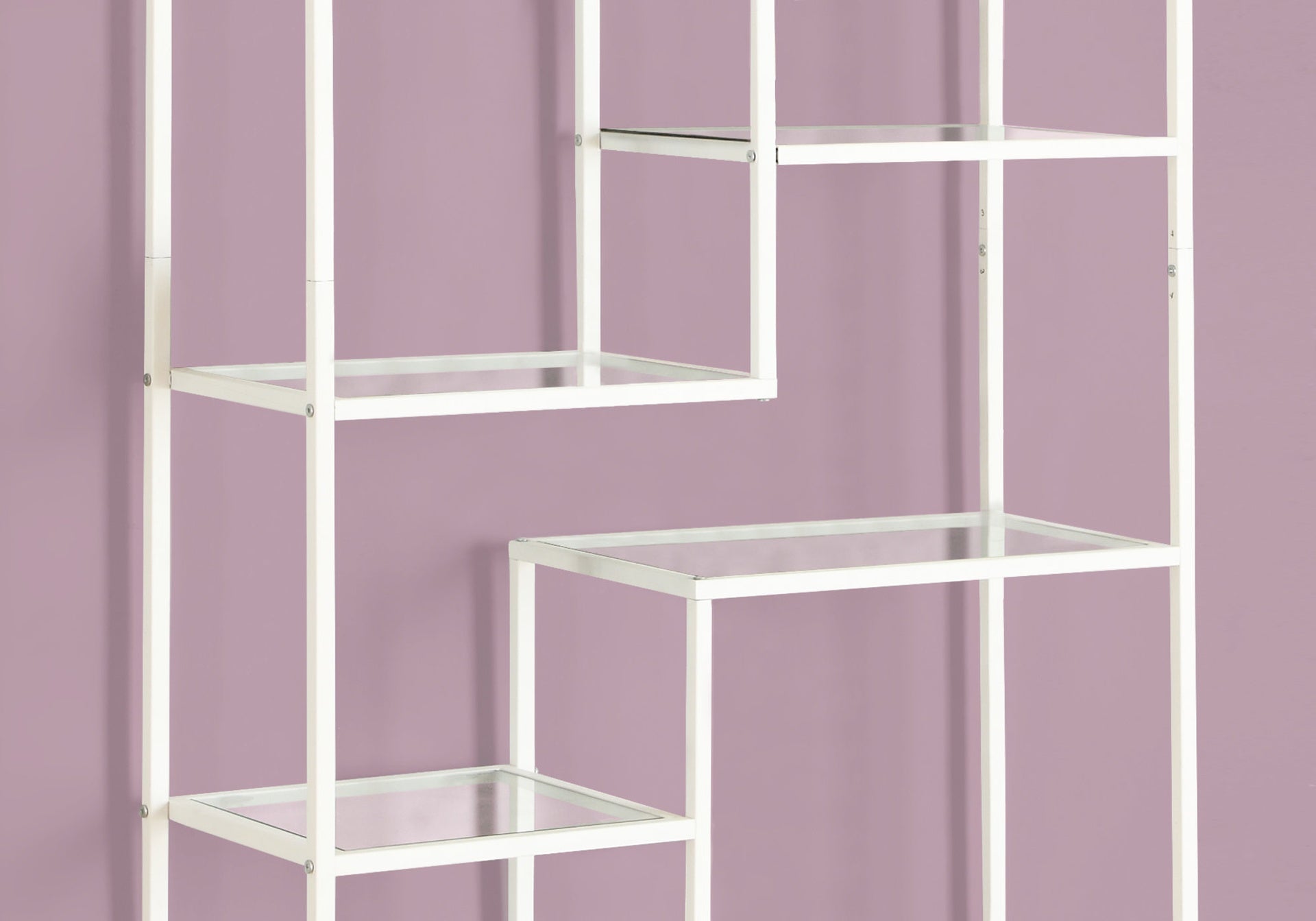 Bookshelf, Bookcase, Etagere, 72"h, Office, Bedroom, Clear Tempered Glass, White Metal, Contemporary, Modern