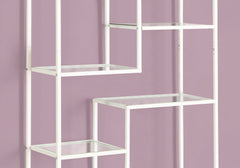 Bookshelf, Bookcase, Etagere, 72"h, Office, Bedroom, Clear Tempered Glass, White Metal, Contemporary, Modern