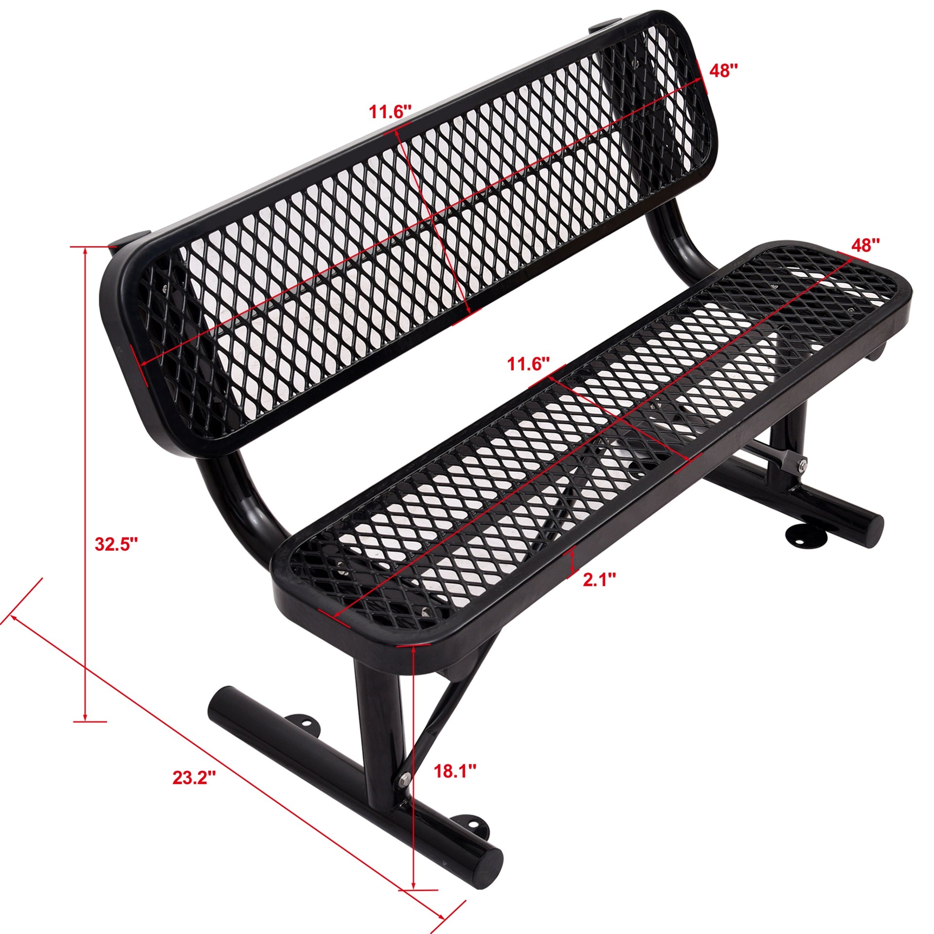 4 ft. Outdoor Steel Bench with Backrest BLACK