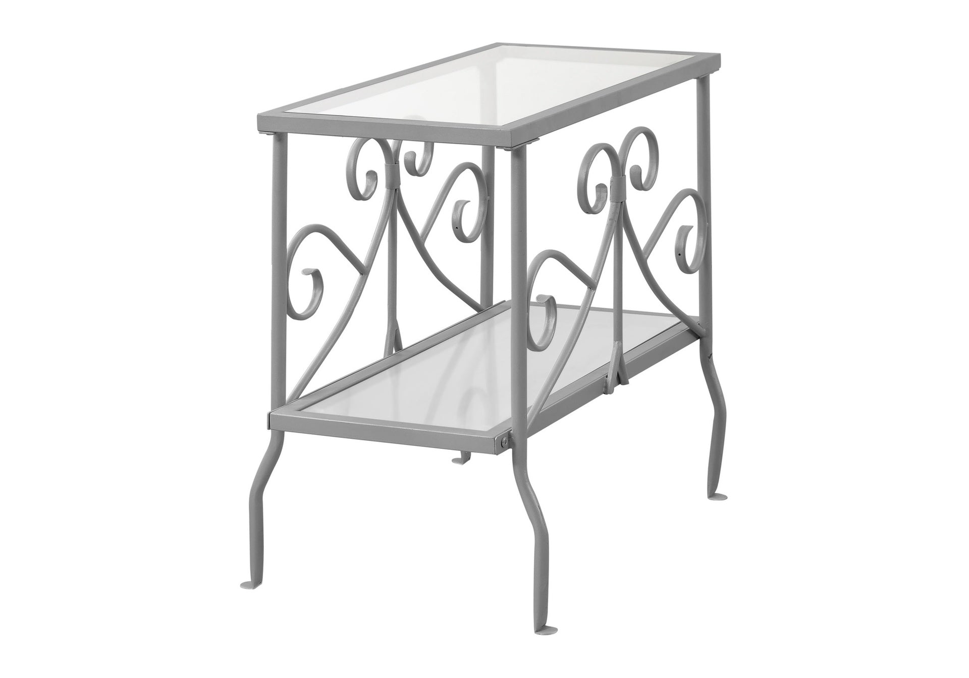 Accent Table, Side, End, Nightstand, Lamp, Living Room, Bedroom, Clear Tempered Glass, Grey Metal, Traditional